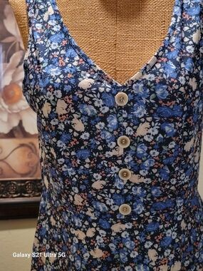 Floral Button-Front Women’s Tank Top Dress - Blue Floral